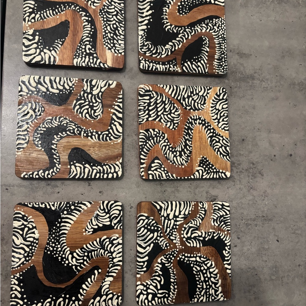 Hand Painted One of a Kind Abstract Artistic Swirl Coaster Set.